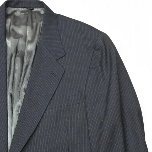Vtg Perry Ellis 44S 36x32 Black Stripe USA Made Mens Jacket Pants Suit